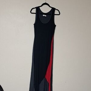 Asymmetrical Black and Red Maxi Dress with Slit